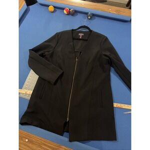 Long Tall Sally Longline Blazer Jacket Size 16 Black Zip Collarless V-Neck